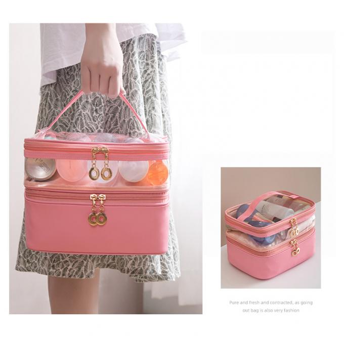 2 layers Clear Vinyl Makeup Bag Organizer With Compartments